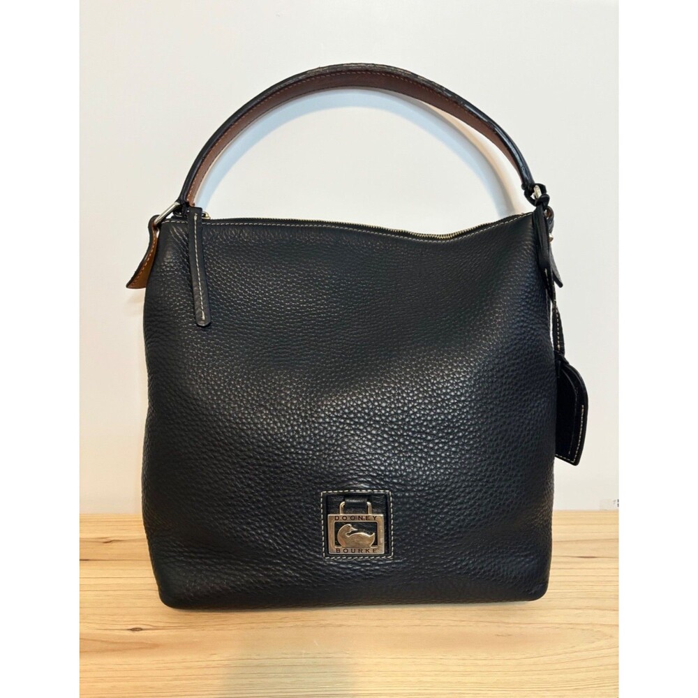 Dooney & Bourke Portofino Pebble Leather Black Hobo Large Shoulder Bag Sac.